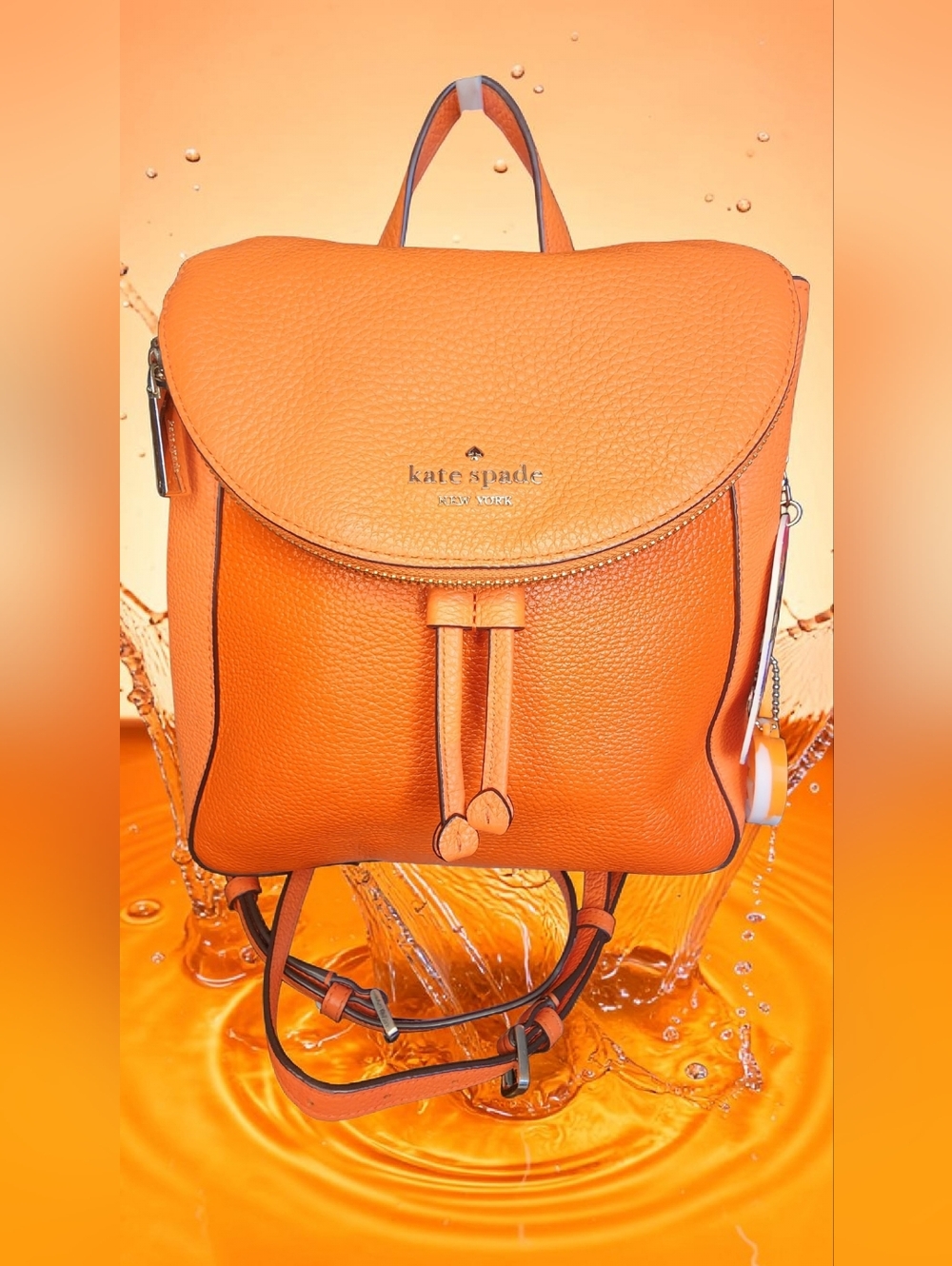 Kate Spade Leila Medium Flap Backpack In Orange & Couple Of Charms - Picture 4 of 16